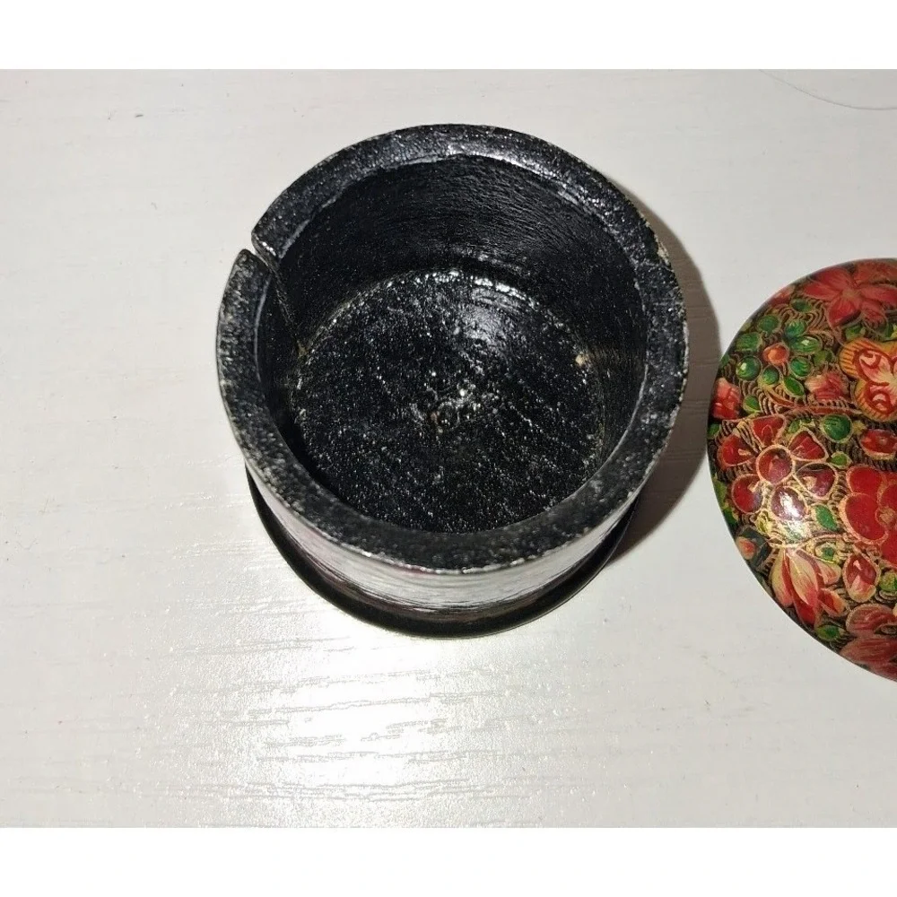 Handmade Kashmir India Wooden Trinket Box Painted Floral 2